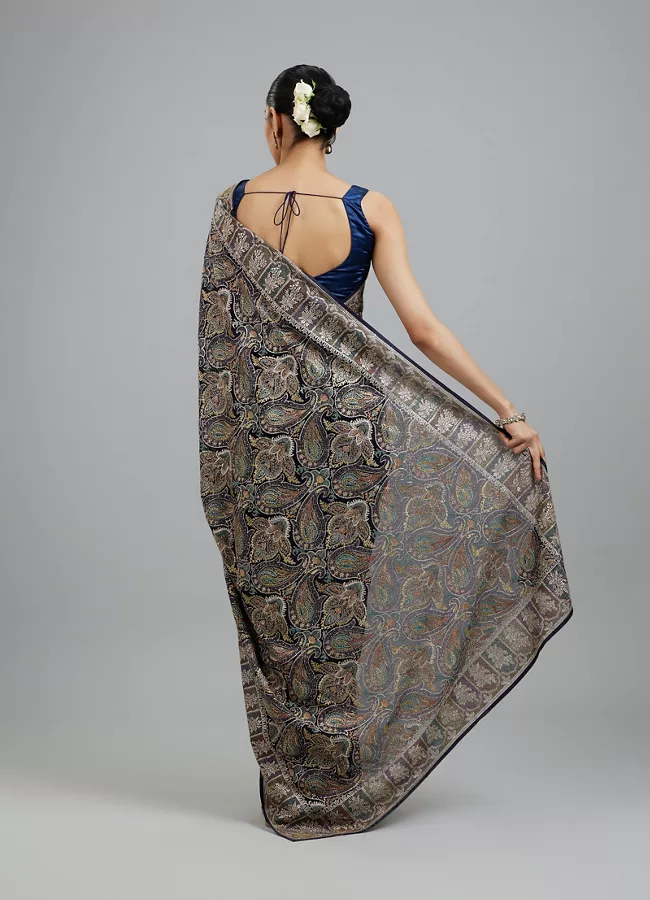 Indigo Blue Georgette Festive Saree - Image 3